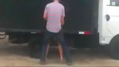 NRI girl sucks and fucks her boyfriend behind a truck