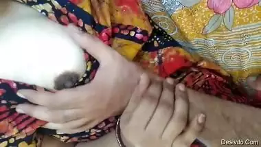 Hubby playing with wife’s cute white boobs
