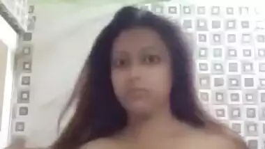 Sexy booby Bengali girl standing topless in bathroom