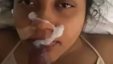 Huge facial cum upon mouth watery blowjob by wife