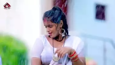 Cute bubbly Mahima Singh hot bra show in wet transparent white blouse
