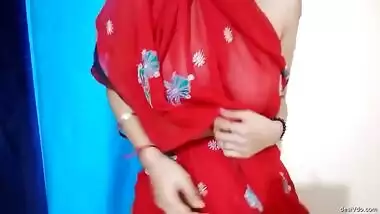 Sexy Bhabhi in See through Black Saree without blouse Exposing Boobs