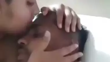 Chubby wife soft boobs pressed against husband in foreplay