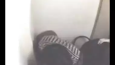 Cleavage in black lingerie while sucking her...